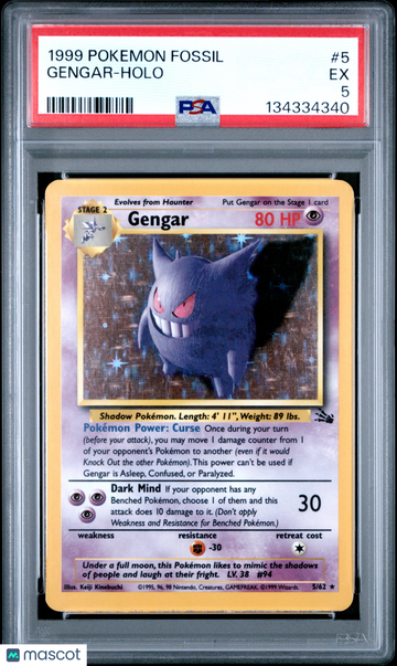 1999 Pokemon Fossil Gengar Holo PSA 5 #5