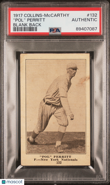 1917 Collins-Mccarthy "pol" Perritt #132 Blank Back PSA A