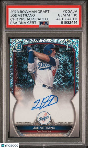 2023 Bowman Draft Chrome Prospect Autograph Joe Vetrano #CDAJV PRS Sparkle /71 PSA 10 Auto A