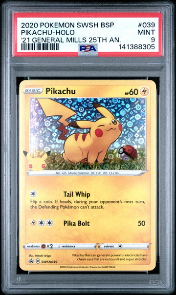 2021 Pokemon Sword and Shield Black Star Promo General Mills 25th Anniversary Pikachu #039 PSA 9