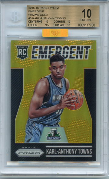 2015-16 Prizm Emergent Karl Anthony Towns Gold Rookie Prizm # /10 BGS 10