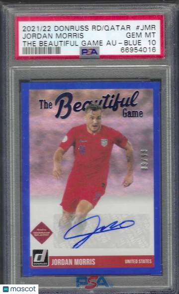 2021 Panini Donruss Road To Qatar The Beautiful Game Autographs Jordan Morris #JMR Blue PSA 10