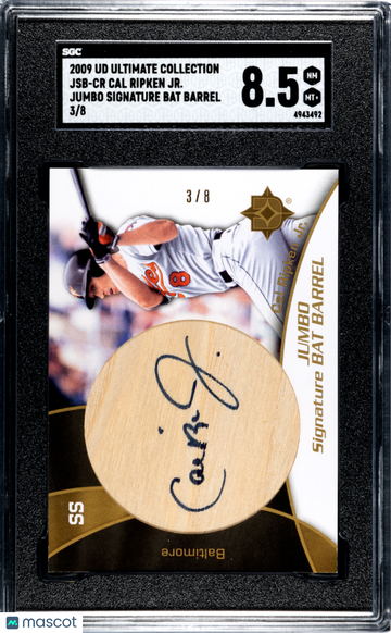 2009 Upper Deck Ultimate Collection Cal Ripken JR. #JSB-CR Jumbo SIG. Bat Barrel SGC 8.5