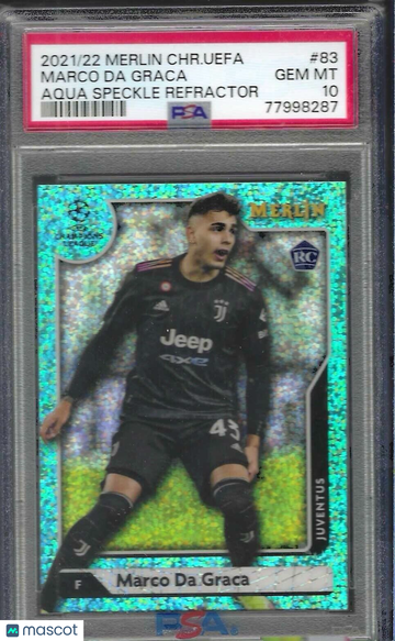 2021-2022 Topps Merlin Chrome UEFA League Marco Da Graca #83 Aqua Speckle Refractor PSA 10