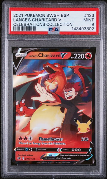 2021 Pokemon Sword and Shield Black Star Promo Celebrations Collection Lance's Charizard V #SWSH133 PSA 9