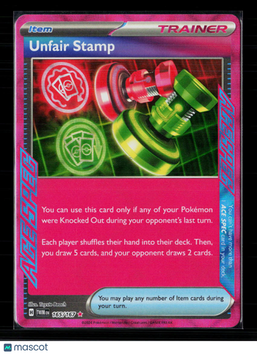 Pokemon Trading Card 2024 Twilight Masquerade Unfair Stamp ACE Holo Rare 165/167 English