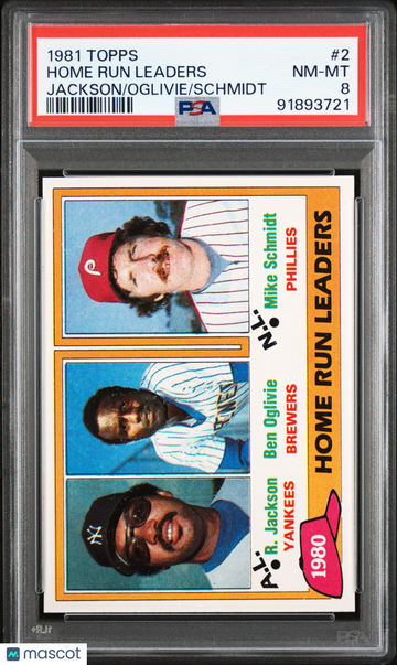 1981 Topps Home Run Leaders #2 Jackson Oglivie Schmidt PSA 8