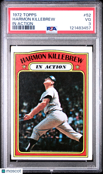 1972 Topps Harmon Killebrew #52 In Action PSA 3