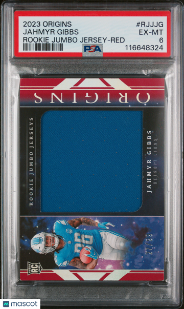 2023 Panini Origins Rookie Jumbo Jersey Jahmyr Gibbs #RJJJG Red /99 PSA 6