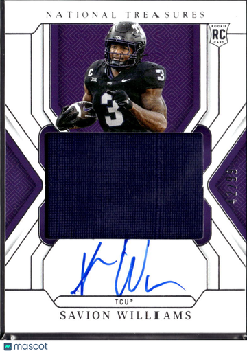 Savion Williams 2025 Panini National Treasures Collegiate Patch RC Memorabilia Auto TCU Horned Frogs