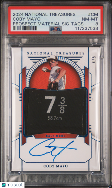 2024 Panini National Treasures Prospect Material Signatures Coby Mayo #CM Tags /5 PSA 8