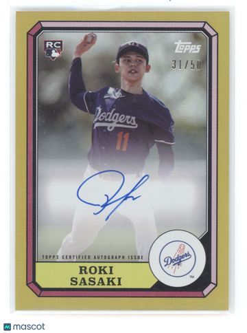 2025 Topps Archives 1987 Boardwalk and Baseball Autograph Roki Sasaki #87BBA-RS Gold /50 RC
