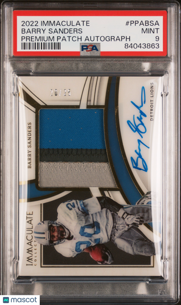 2022 Panini Immaculate Collection Premium Patch Autographs Barry Sanders #PPABSA /25 PSA 9