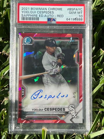 2021 Bowman Chrome Sapphire Red Refractor Yoelqui Cespedes /5 PSA 10 Gem Mint