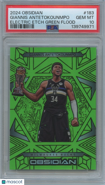 2024 Panini Obsidian Giannis Antetokounmpo #183 Electric Etch Green Flood PSA 10