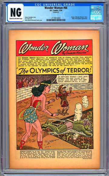WONDER WOMAN #66 CGC -NG- GOLDEN AGE CLASSIC WW H.G. PETER ART COVERLESS 1954