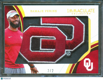 Samaje Perine 2017 Panini Immaculate Collection Collegiate Patch Player-Worn Material /2 Oklahoma Sooners