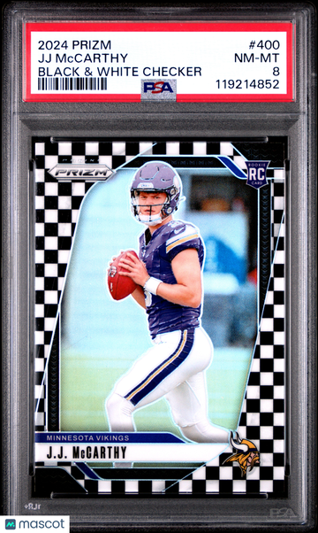 2024 Panini Prizm JJ McCarthy #400 Black & White Checker PSA 8 Rookie Trading Card