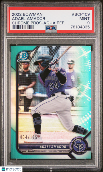 2022 Bowman Chrome Prospects Adael Amador #BCP109 Aqua Refractor /125 PSA 9