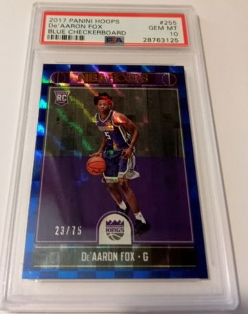 2017 Panini NBA Hoops -De'Aaron Fox-BLUE CHECKERBOARD SSP Refractor RC #/75   PSA 10 Gem Mint    POP 2