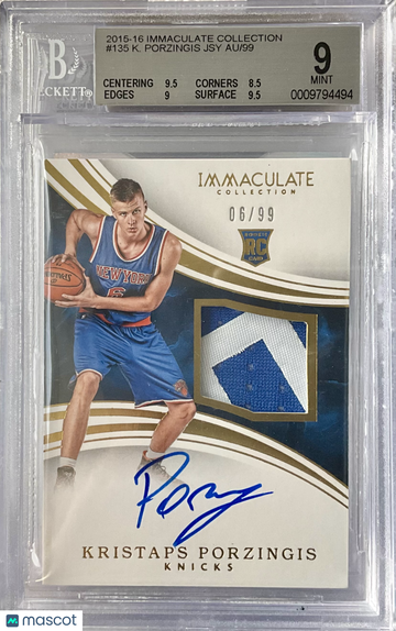 2015 Immaculate Porzingis #135 BGS 9/10 Rookie Auto Patch #6/99 Jersey #