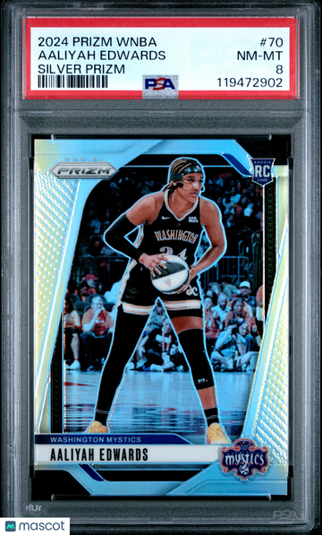 2024 Panini Prizm WNBA Aaliyah Edwards #70 Silver Prizm Short Print Nicely Centered Mint Parallel/Variety Rookie Base Se