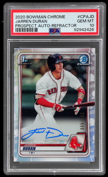 2020 Bowman Chrome Jarren Duran Prospect Autograph Refractor PSA 10
