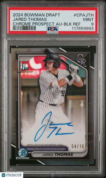 2024 Bowman Draft Chrome Prospect Autographs Jared Thomas Black Refractor /10 PSA 9