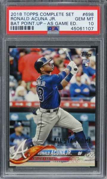 2018 Topps Complete Set Ronald Acuna BAT POINT UP-AS GAME ED ROOKIE #698 PSA 10