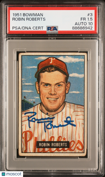 1951 Bowman Robin Roberts #3 PSA 1.5 Auto 10