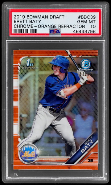 2019 Bowman Draft Brett Baty Chrome Orange Refractor PSA 10