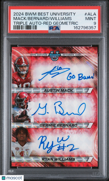 2024 Bowman Best University Triple Autographs Williams Bernard Mack #ALA 09/10 PSA 9
