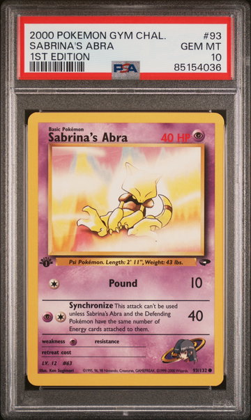 2000 Pokemon Gym Challenge 1st Edition Sabrina's Abra #93 PSA 10