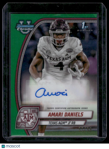 2024 Bowman University Chrome Amari Daniels #PA-AND Prospect Autographs Green Refractor SN,AU