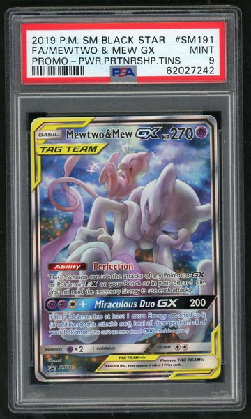 2019 Pokemon Sun and Moon Black Star Promo Power Partnership Tins Mew/Mewtwo Gx #SM191 PSA 9