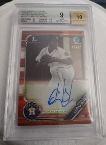 2019 Cristian Javier Bowman Chrome Orange Refractor Autograph RC 25 BSG MINT 9 Rookie Houston Astros