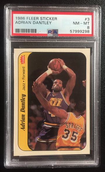 1986 Fleer Adrian Dantley Sticker PSA-8 NM-MT.    Brand new PSA slab.