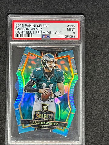 Carson Wentz Select Light Blue Select Die Cut PSA9