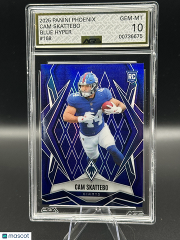 2025 Panini Phoenix Football Cam Skattebo #168 Blue Hyper RC AGS 10
