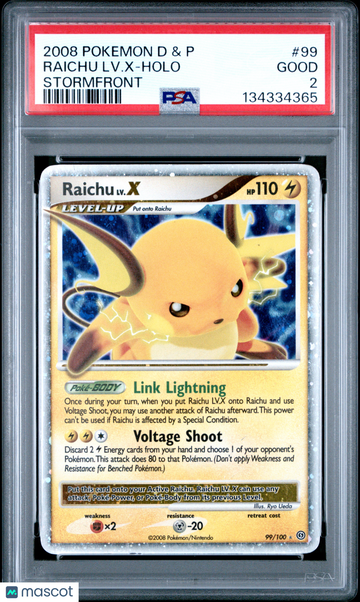 2008 Pokemon Diamond & Pearl Stormfront Raichu LV. X Holo Stormfront PSA 2 #99