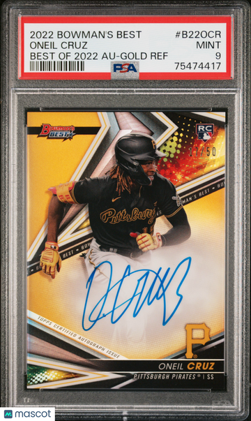 2022 Bowman's Best Best Of 2022 Autographs Oneil Cruz #B22OCR Gold Ref /50 PSA 9
