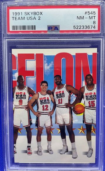 1991 Skybox Dream Team USA 2 545 NMMT PSA 8 Michael Jordan Stockton Malone Magic
