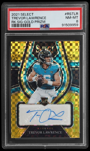 2021 Panini Select Trevor Lawrence Rookie Signature Gold Prizm PSA 8 RC