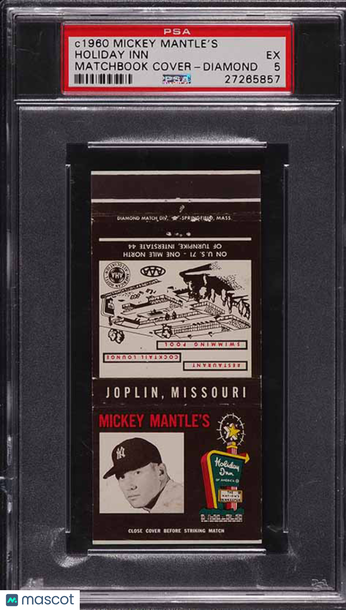 1960 Mickey Mantle's Holiday Inn Matchbook Cover Diamond PSA 5 RARE!