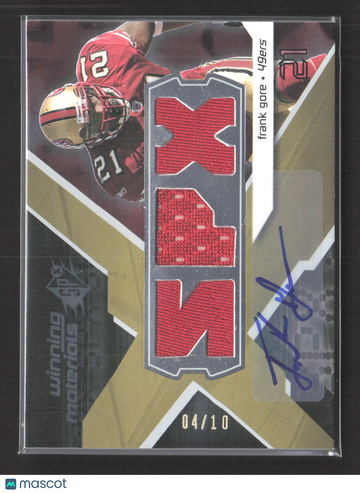2008 Upper Deck SPx Winning Materials Frank Gore #WM-FG /10 Game-Used Jersey Winning Materials Memorabilia