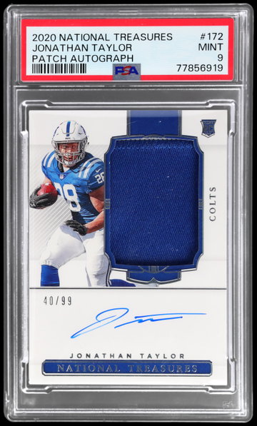 2020 National Treasures Jonathan Taylor Rookie Patch Autograph PSA 9 RC