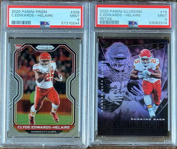 2020 CLYDE EDWARDS-HELAIRE Panini Illusions Retail PSA 9 #15 & Prizm #327 Rookie Lot