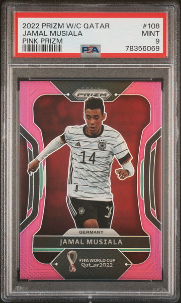 2022 PANINI JAMAL MUSIALA PRIZM WORLD CUP QATAR PINK PRIZM #108 PSA 9