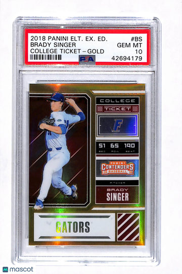 2018 Panini Elite Extra Edition College Ticket Brady Singer #BS Gold PSA 10
