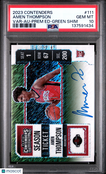 2023 Panini Contenders Season Ticket Autographs Amen Thompson #111 Green Shimmer PSA 10